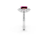 White gold Emerald Cut Cut Diamond Floral Halo Pave Band with Prong Setting_2