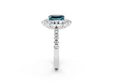 White gold Emerald Cut Cut Diamond Floral Halo Pave Band with Prong Setting_2