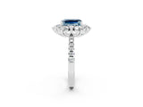 White gold Emerald Cut Cut Diamond Floral Halo Pave Band with Prong Setting_2