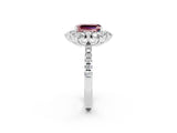 White gold Emerald Cut Cut Diamond Floral Halo Pave Band with Prong Setting_2