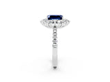 White gold Emerald Cut Cut Diamond Floral Halo Pave Band with Prong Setting_2