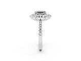 White gold Emerald Cut Cut Diamond Floral Halo Pave Band with Prong Setting_2