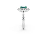 White gold Emerald Cut Cut Diamond Floral Halo Pave Band with Prong Setting_2