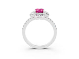 White gold Emerald Cut Cut Diamond Floral Halo Pave Band with Prong Setting_3