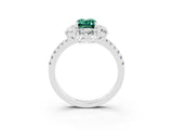 White gold Emerald Cut Cut Diamond Floral Halo Pave Band with Prong Setting_3