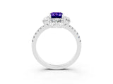 White gold Emerald Cut Cut Diamond Floral Halo Pave Band with Prong Setting_3