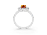 White gold Emerald Cut Cut Diamond Floral Halo Pave Band with Prong Setting_3