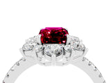 White gold Emerald Cut Cut Diamond Floral Halo Pave Band with Prong Setting_4