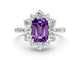 White gold Emerald Cut Cut Diamond Floral Halo Pave Band with Prong Setting