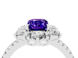 White gold Emerald Cut Cut Diamond Floral Halo Pave Band with Prong Setting_4