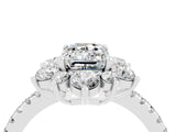 White gold Emerald Cut Cut Diamond Floral Halo Pave Band with Prong Setting_4
