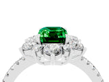 White gold Emerald Cut Cut Diamond Floral Halo Pave Band with Prong Setting_4