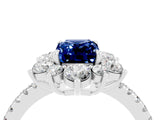 White gold Emerald Cut Cut Diamond Floral Halo Pave Band with Prong Setting_4