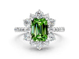 White gold Emerald Cut Cut Diamond Floral Halo Pave Band with Prong Setting