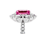 White gold Emerald Cut Cut Diamond Floral Halo Pave Band with Prong Setting_5