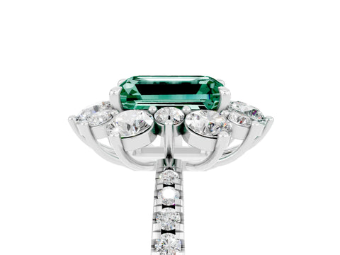 White gold Emerald Cut Cut Diamond Floral Halo Pave Band with Prong Setting_5