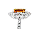 White gold Emerald Cut Cut Diamond Floral Halo Pave Band with Prong Setting_5