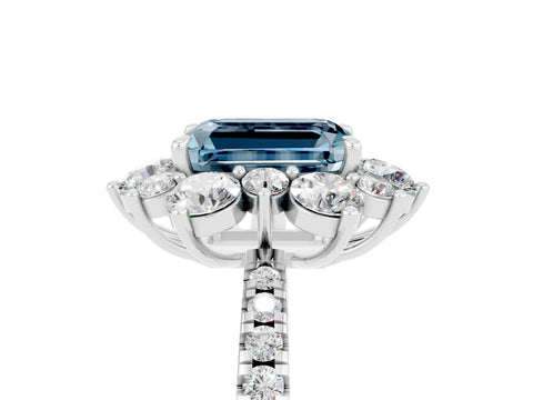White gold Emerald Cut Cut Diamond Floral Halo Pave Band with Prong Setting_5