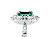 White gold Emerald Cut Cut Diamond Floral Halo Pave Band with Prong Setting_5