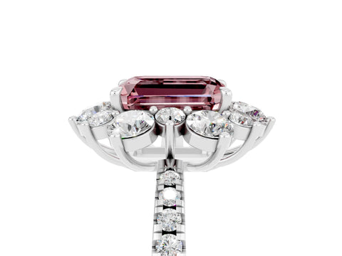 White gold Emerald Cut Cut Diamond Floral Halo Pave Band with Prong Setting_5