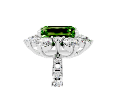 White gold Emerald Cut Cut Diamond Floral Halo Pave Band with Prong Setting_5