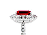White gold Emerald Cut Cut Diamond Floral Halo Pave Band with Prong Setting_5