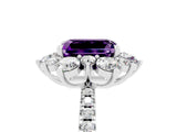 White gold Emerald Cut Cut Diamond Floral Halo Pave Band with Prong Setting_5