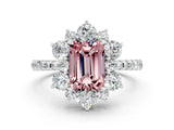 White gold Emerald Cut Cut Diamond Floral Halo Pave Band with Prong Setting