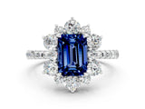 White gold Emerald Cut Cut Diamond Floral Halo Pave Band with Prong Setting