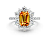 White gold Emerald Cut Cut Diamond Floral Halo Pave Band with Prong Setting