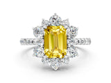 White gold Emerald Cut Cut Diamond Floral Halo Pave Band with Prong Setting