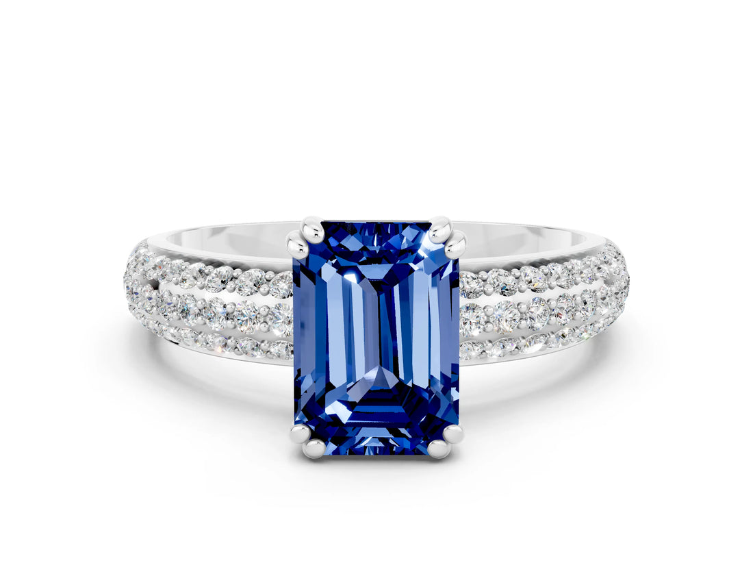 White gold Emerald Cut Cut Diamond Milgrain Marquise Band with Prong Setting