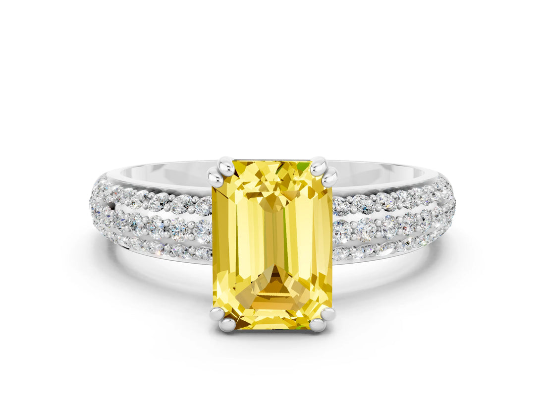White gold Emerald Cut Cut Diamond Milgrain Marquise Band with Prong Setting