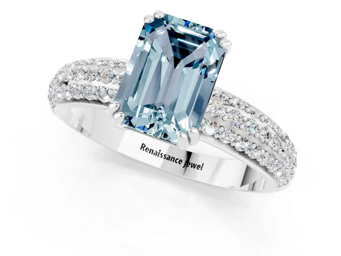 White gold Emerald Cut Cut Diamond Milgrain Marquise Band with Prong Setting_1
