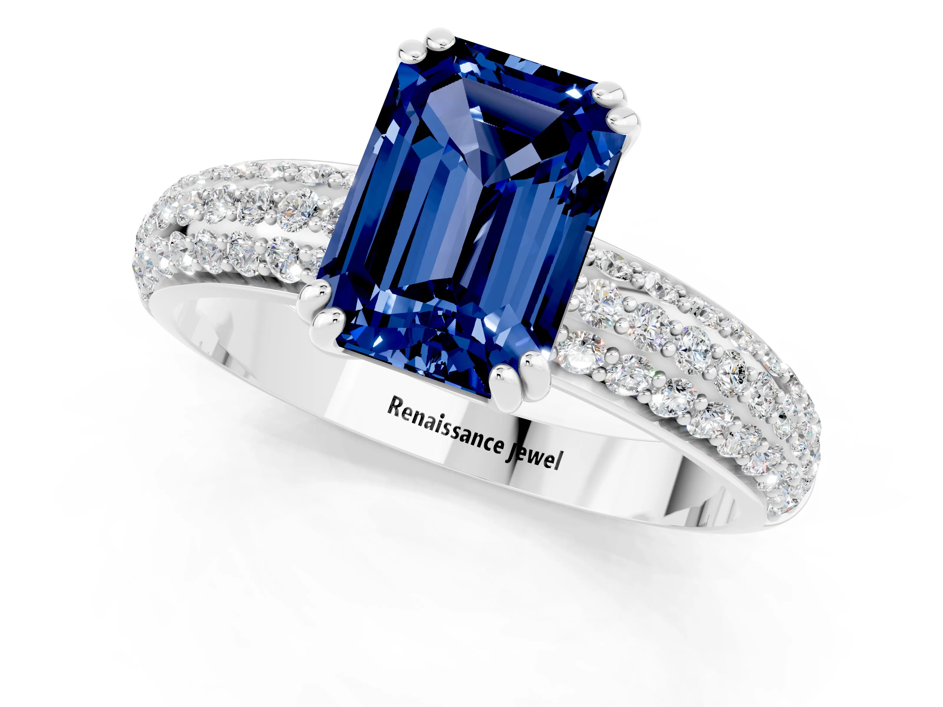White gold Emerald Cut Cut Diamond Milgrain Marquise Band with Prong Setting_1