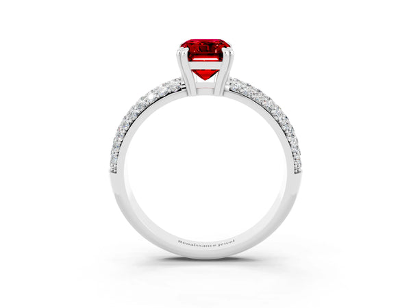 Silver Emerald Cut Cut Diamond Milgrain Marquise Band with Prong Setting