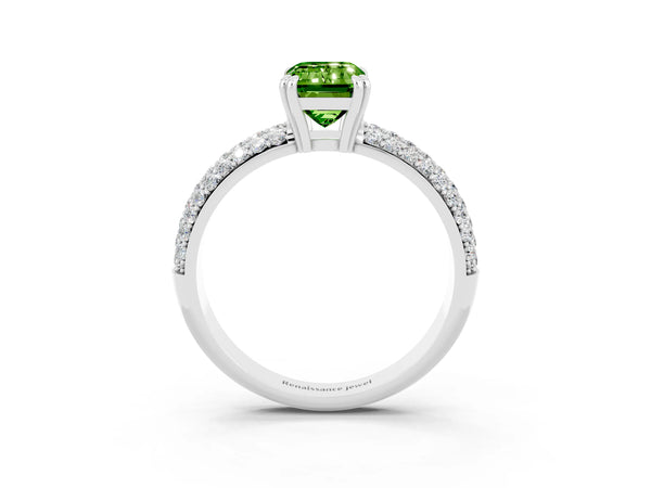 Silver Emerald Cut Cut Diamond Milgrain Marquise Band with Prong Setting