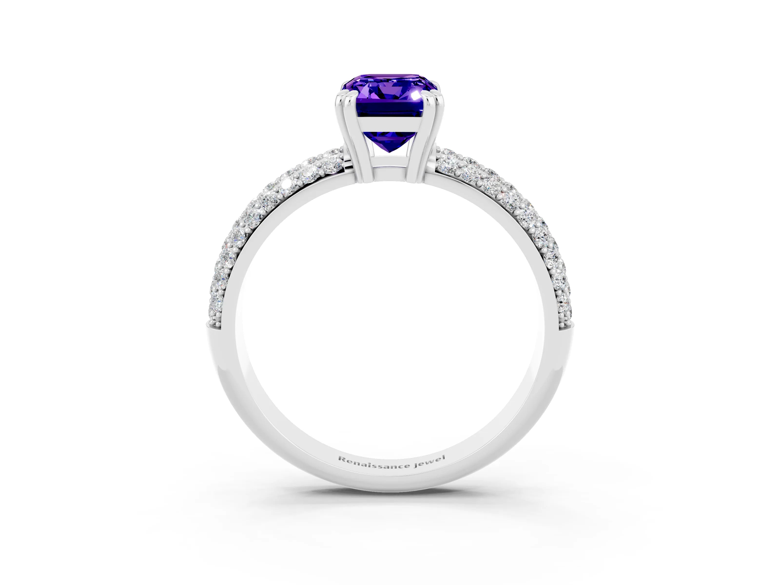White gold Emerald Cut Cut Diamond Milgrain Marquise Band with Prong Setting_3
