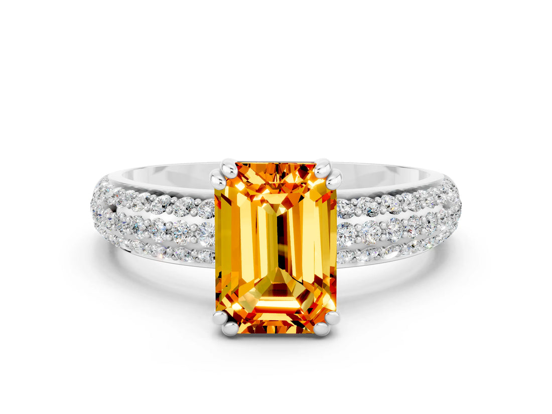 White gold Emerald Cut Cut Diamond Milgrain Marquise Band with Prong Setting