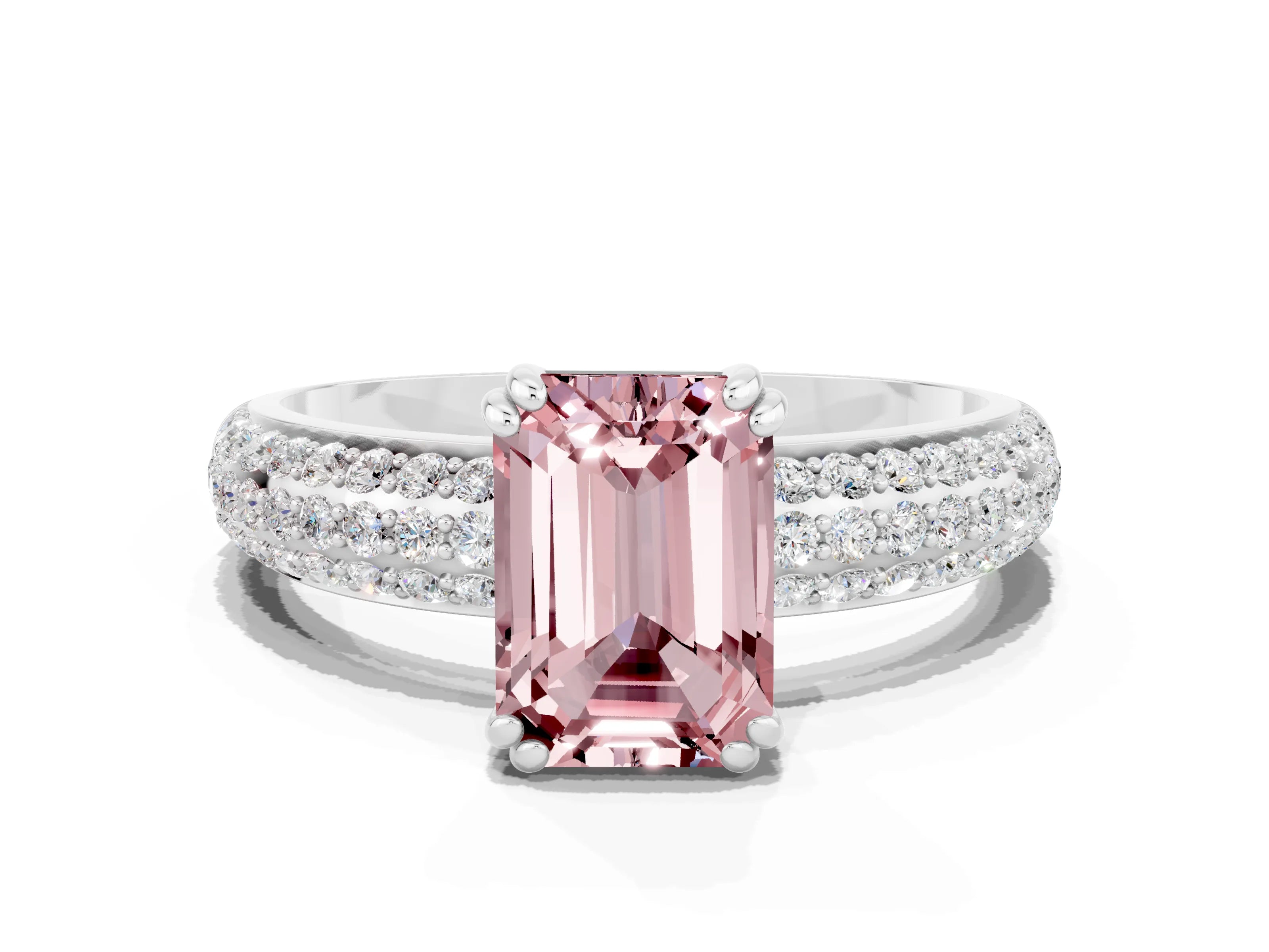 White gold Emerald Cut Cut Diamond Milgrain Marquise Band with Prong Setting