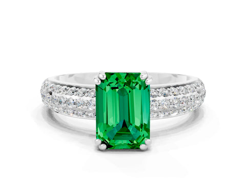 White gold Emerald Cut Cut Diamond Milgrain Marquise Band with Prong Setting