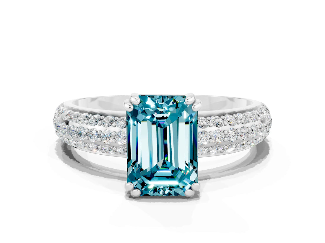 White gold Emerald Cut Cut Diamond Milgrain Marquise Band with Prong Setting