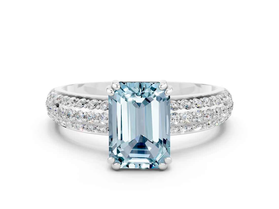 White gold Emerald Cut Cut Diamond Milgrain Marquise Band with Prong Setting