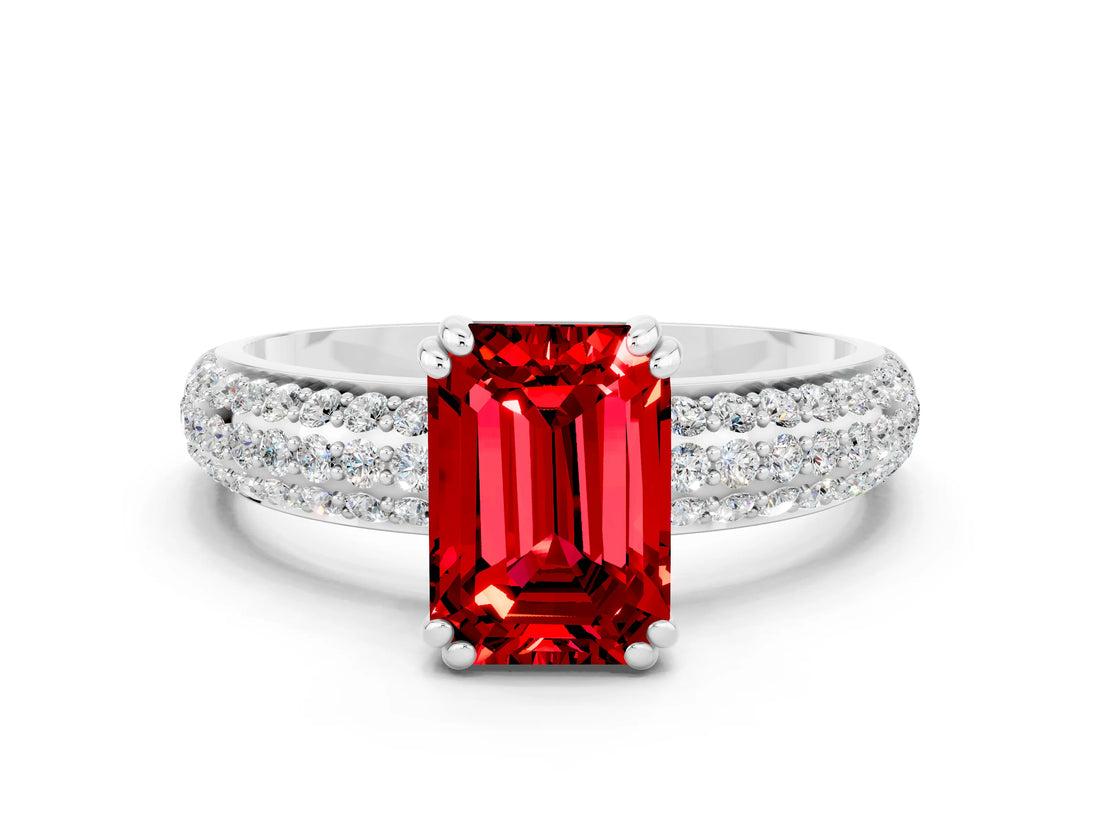 White gold Emerald Cut Cut Diamond Milgrain Marquise Band with Prong Setting