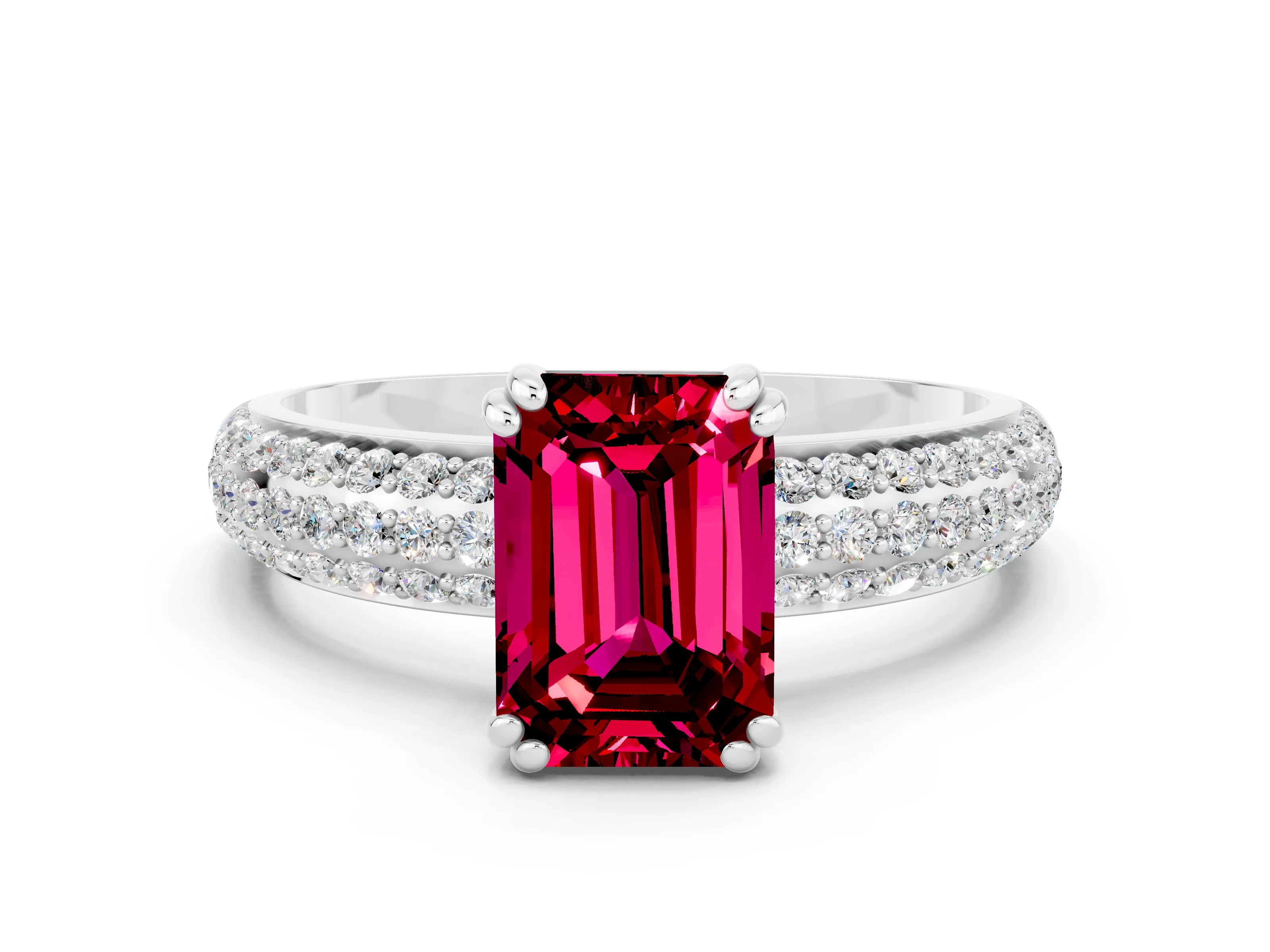 White gold Emerald Cut Cut Diamond Milgrain Marquise Band with Prong Setting