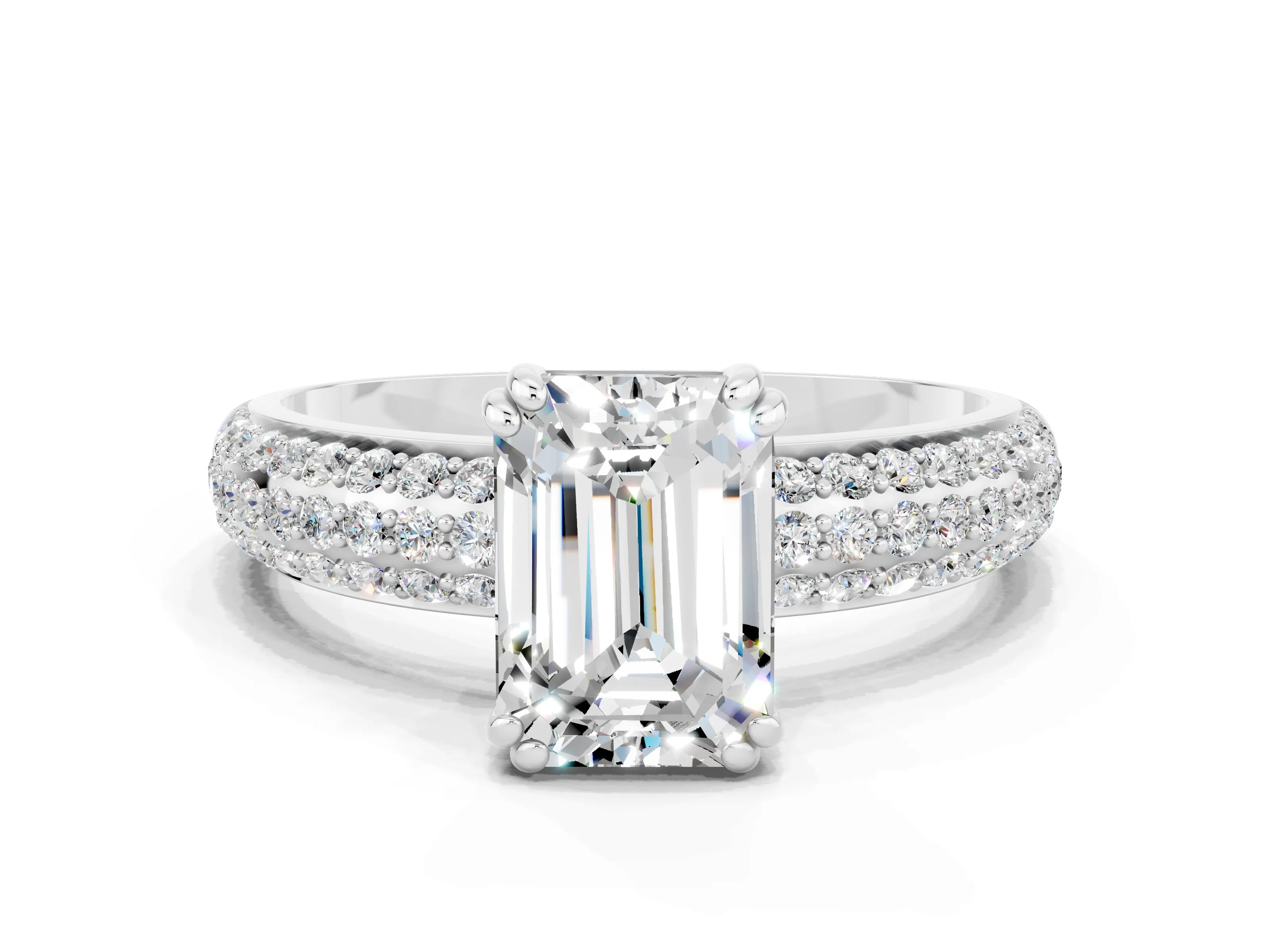 White gold Emerald Cut Cut Diamond Milgrain Marquise Band with Prong Setting