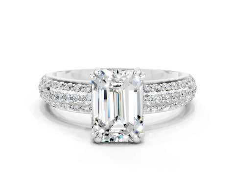 White gold Emerald Cut Cut Diamond Milgrain Marquise Band with Prong Setting