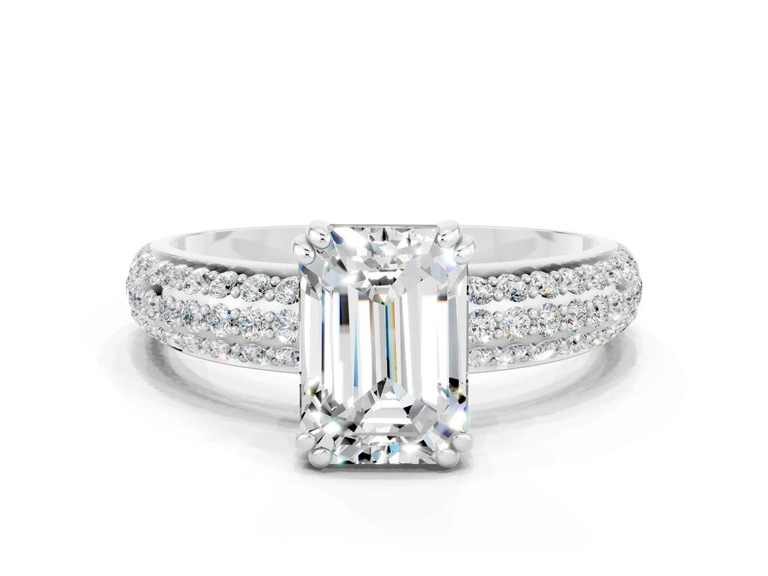 White gold Emerald Cut Cut Diamond Milgrain Marquise Band with Prong Setting