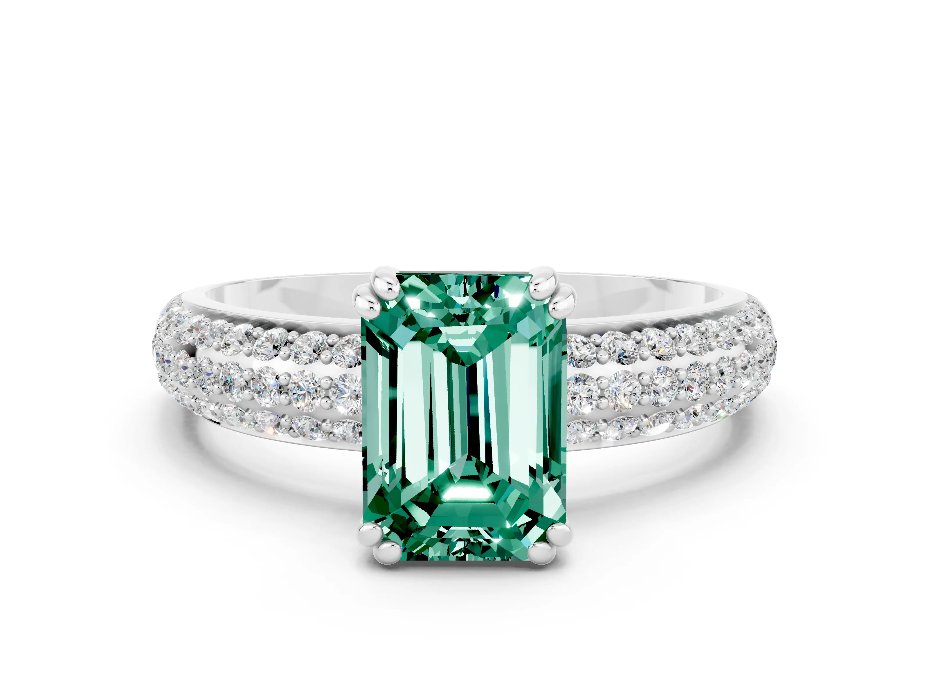 White gold Emerald Cut Cut Diamond Milgrain Marquise Band with Prong Setting