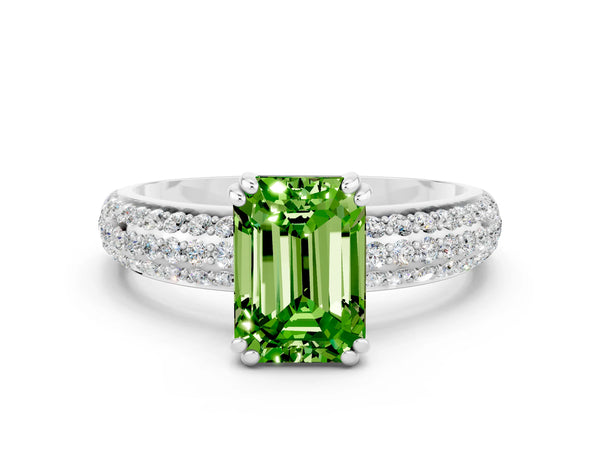 Silver Emerald Cut Cut Diamond Milgrain Marquise Band with Prong Setting